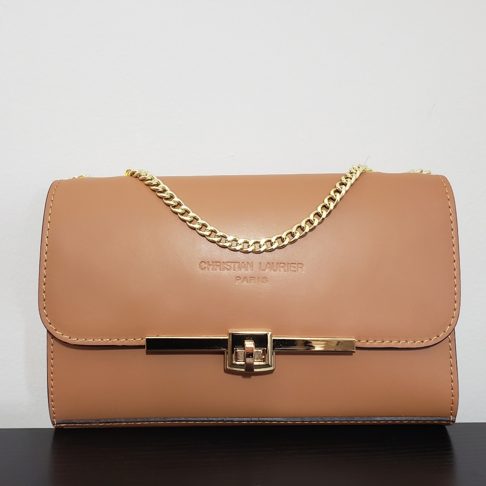 NWT! CHRISTIAN LAURIER PARIS CAMEL GERI LEATHER SHOULDER BAG